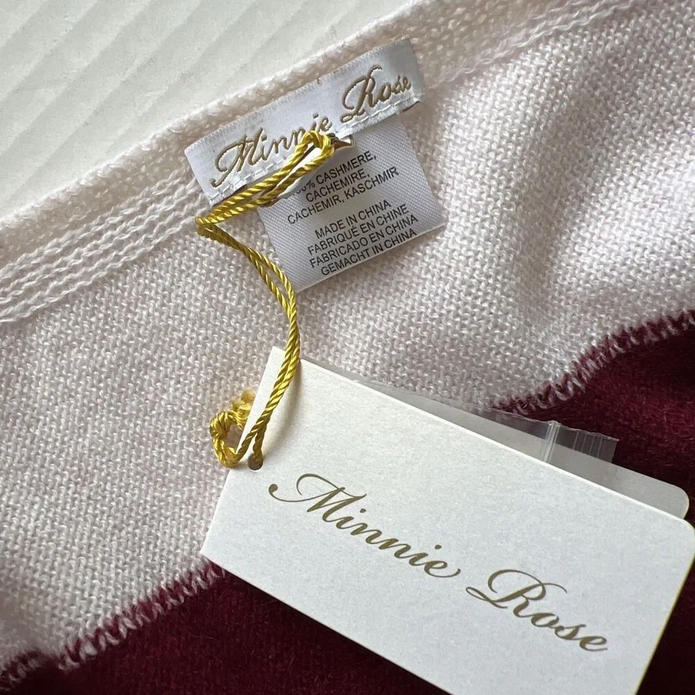 Minnie Rose Unisex 100% Cashmere Color Blocked Sport Scarf Burgundy/White NWT